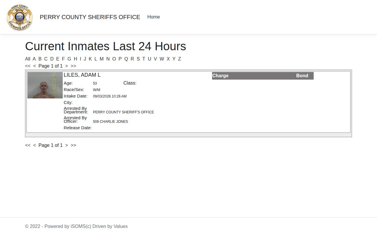 Perry County arrests last 24 hours official iSOMS intake view