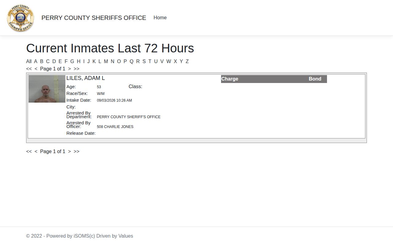 Perry County police blotter official 72-hour iSOMS arrest records