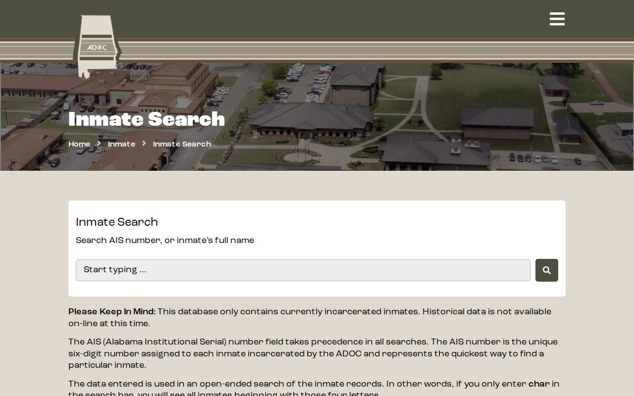 Alabama Department of Corrections inmate search interface