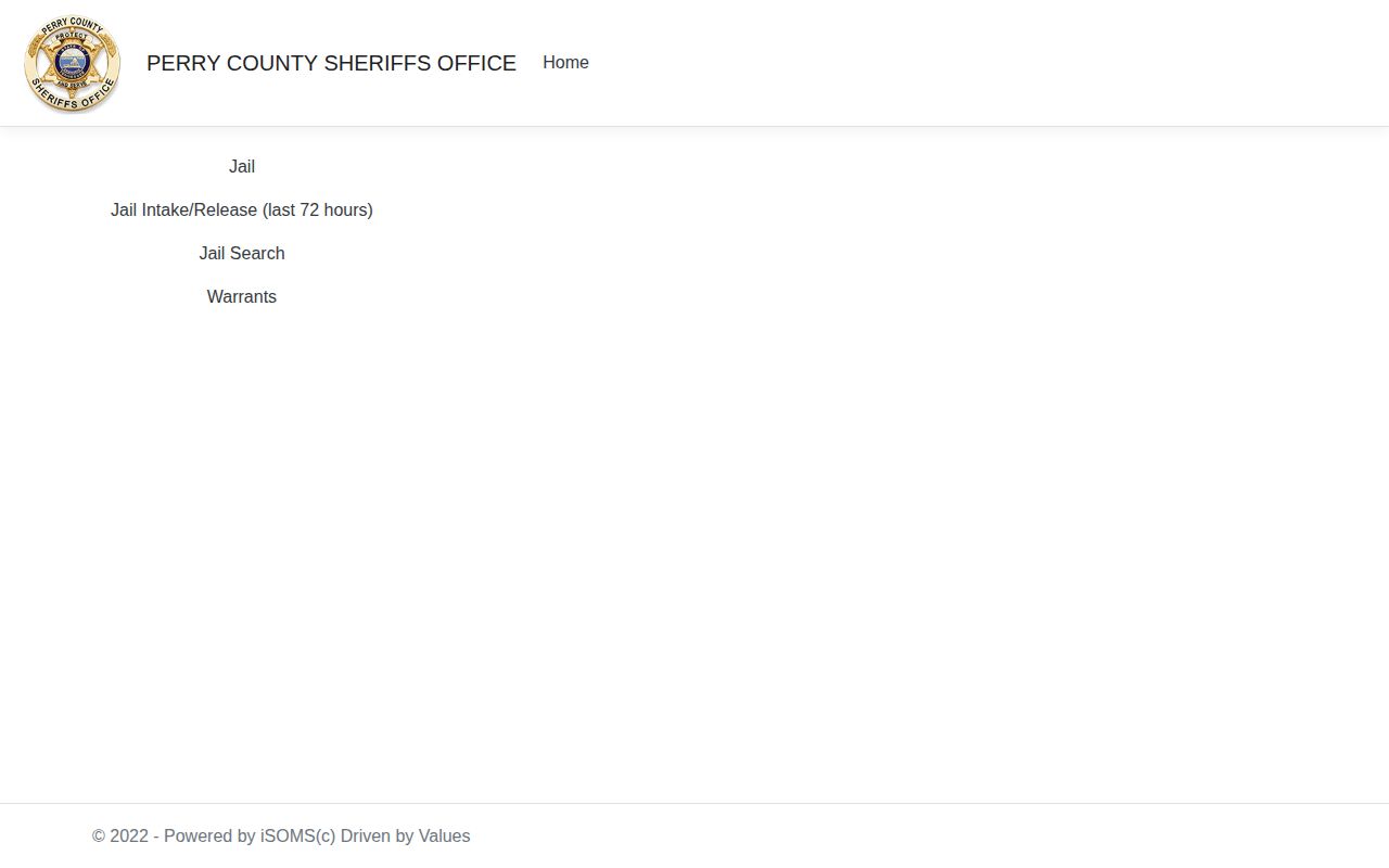 Perry County iSOMS portal with jail search and warrant options